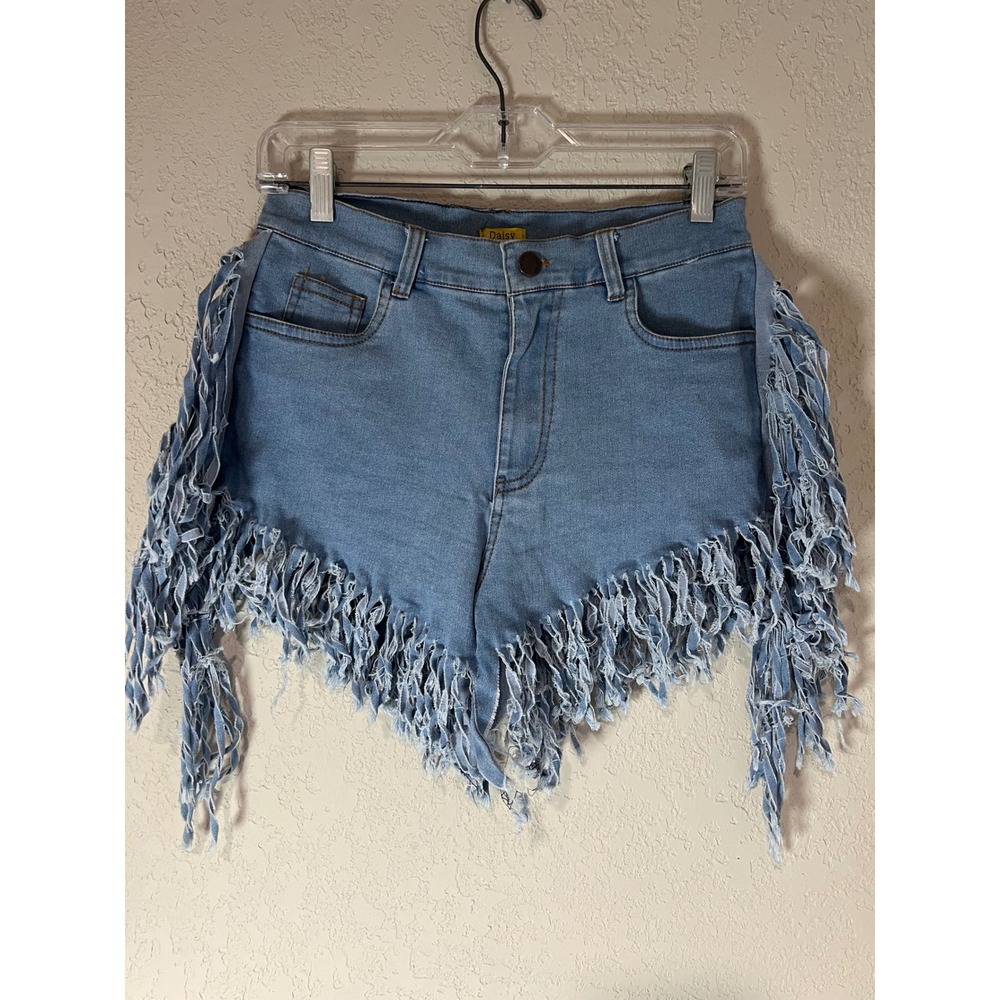 Daisy Fringe Denim Shorts Womens‎ Medium High Waisted Festival Boho